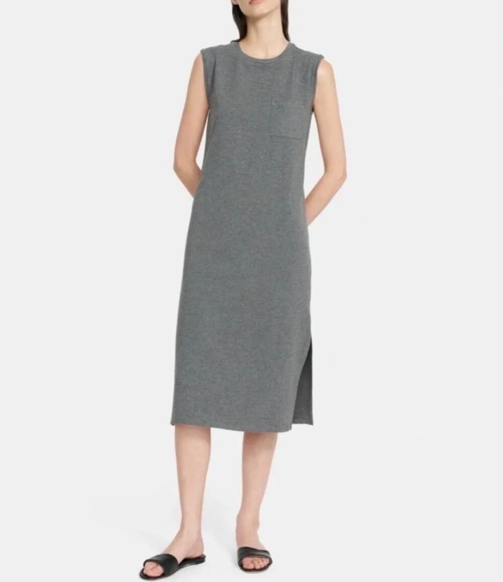 Theory Muscle Tank Midi Dress Stretch Modal Pima Cotton Gray Women Size Small